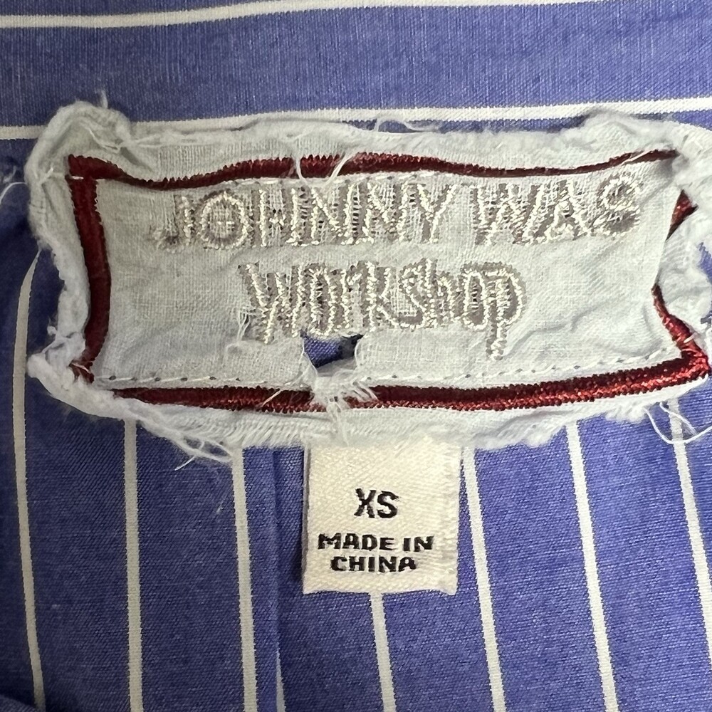 Johnny Was Workshop Striped Blue Embroidered Seashells Ocean Shirt XS Blouse - Picture 8 of 14